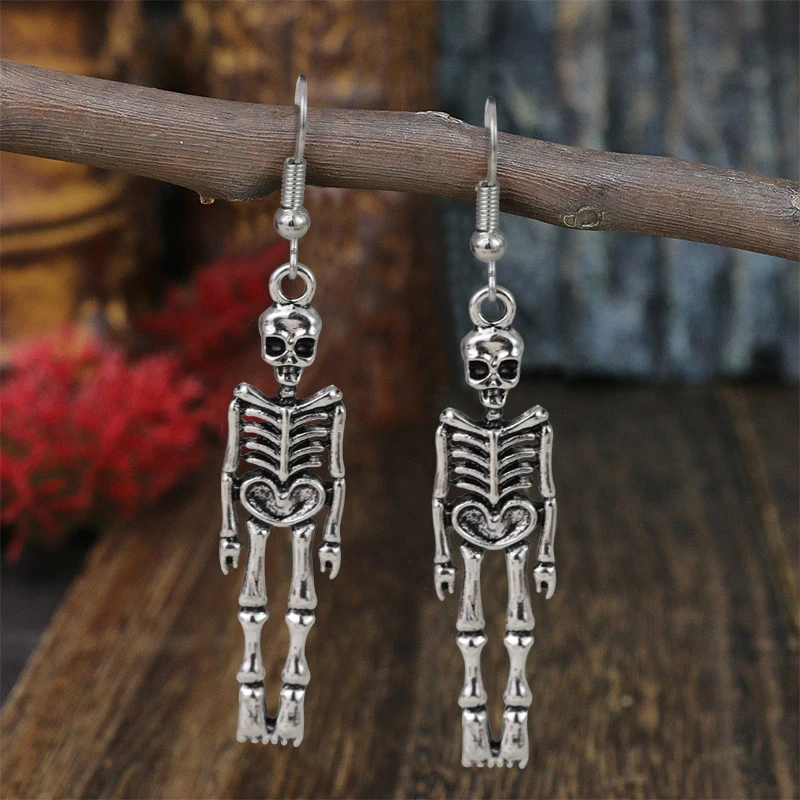 2024 Hot Hip Hop Fashion Jewelry Earrings Simple Halloween Horror Skull Skeleton Hanging Earrings