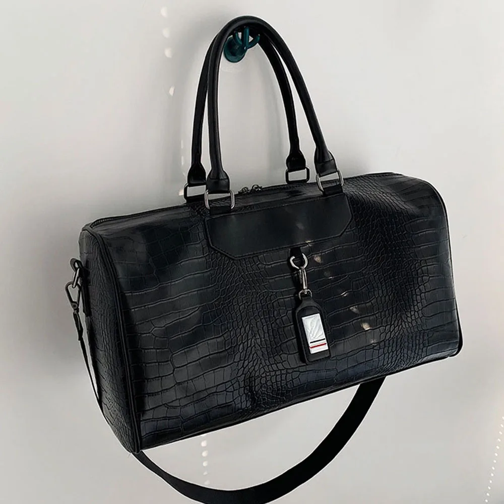 European American fashion women man crocodile pattern embossed short distance soft leather luggage duffle weekender travel bag