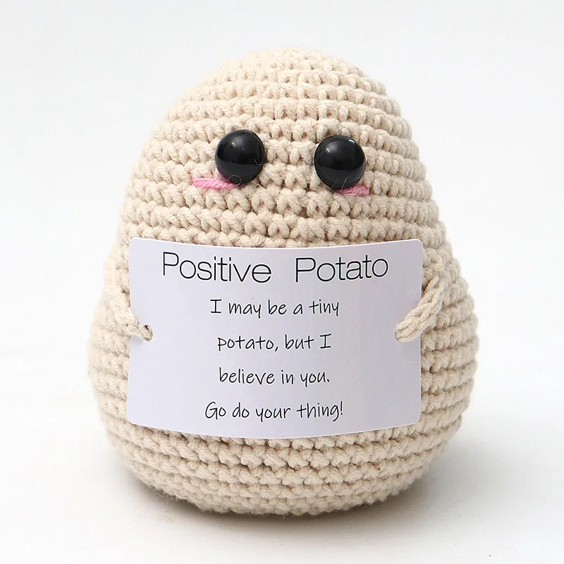 Handmade Positive Crochet Potato Encouragement Energy Card 8cm Knit Potato Doll Toy Crochet Toy Christmas Gifts