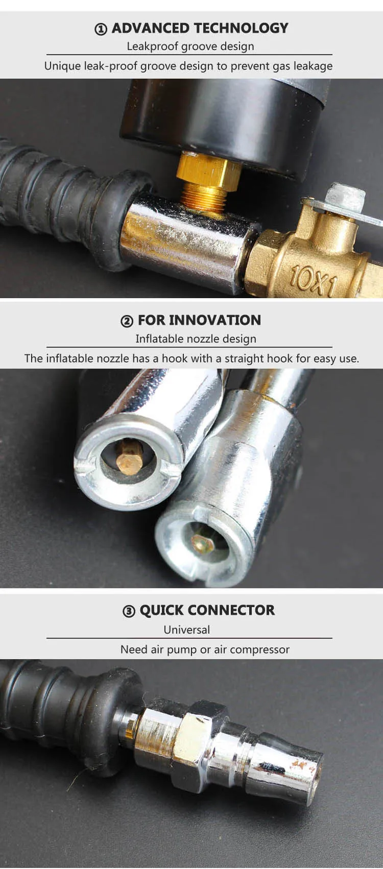 Heavy Duty Tire Inflator Gauge Air Compressor Accessories Dual Head Air Chuck