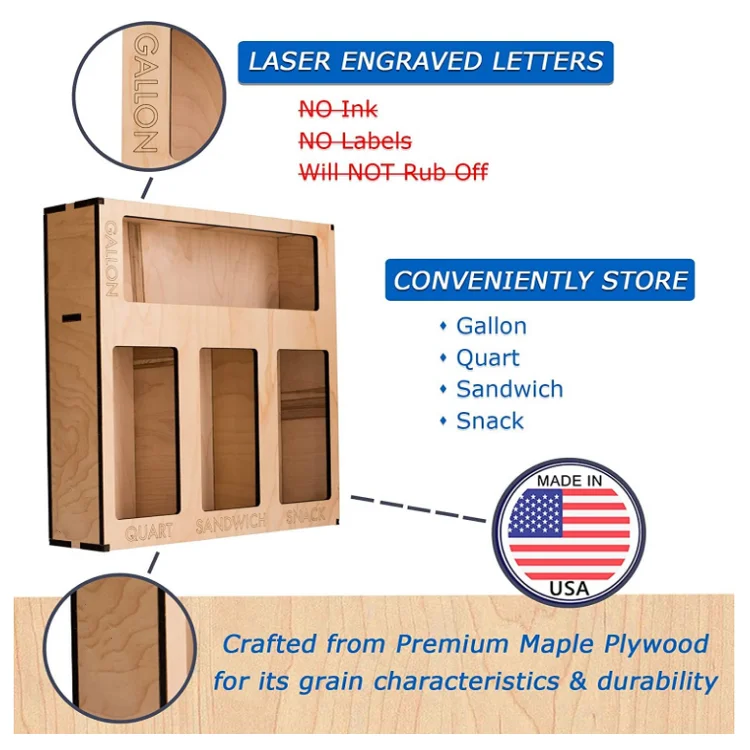 Hot sale high quality top lids food storage bag holders box ziplock bag storage