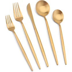 5 PCS Trending Products 2023 Stainless Steel Fork And Knife Set Cutlery Gold Serving Spoon