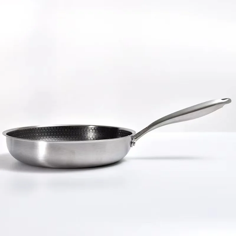 28 30 32cm pan Food stainless steel honeycomb frying pan with glass lid