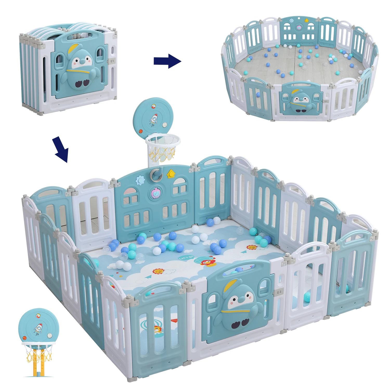 High Quality Free Installation HDPE Playpen Baby Safety Fence Corral Bebe