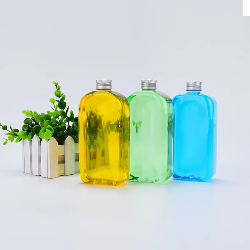 250ml 300ml 350ml 400ml Disposable Pet Plastic Milk Tea Juice Flat Beverage Drink Bottle with Lid