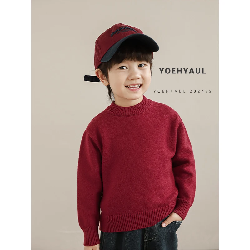 YOEHYAUL GN3539 Winter Thick Plain Toddler Knitted Sweater for Boy Wholesale Kids Sweater Knitwear Pullover Child