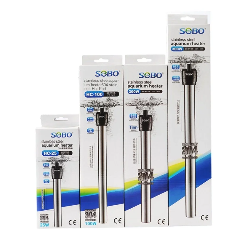 SOBO Aquarium fish tank heater stainless steel explosion-proof heating rods automatic thermostat heater 25w 50w 100w 200w