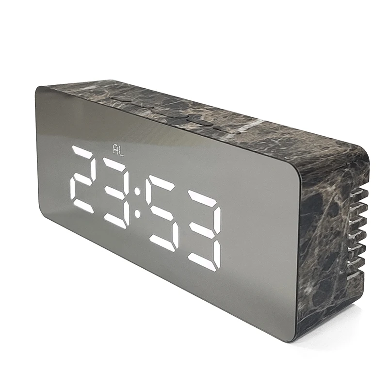 Hot selling digital alarm mirror temperature snooze USB desktop alarm clock with LED display