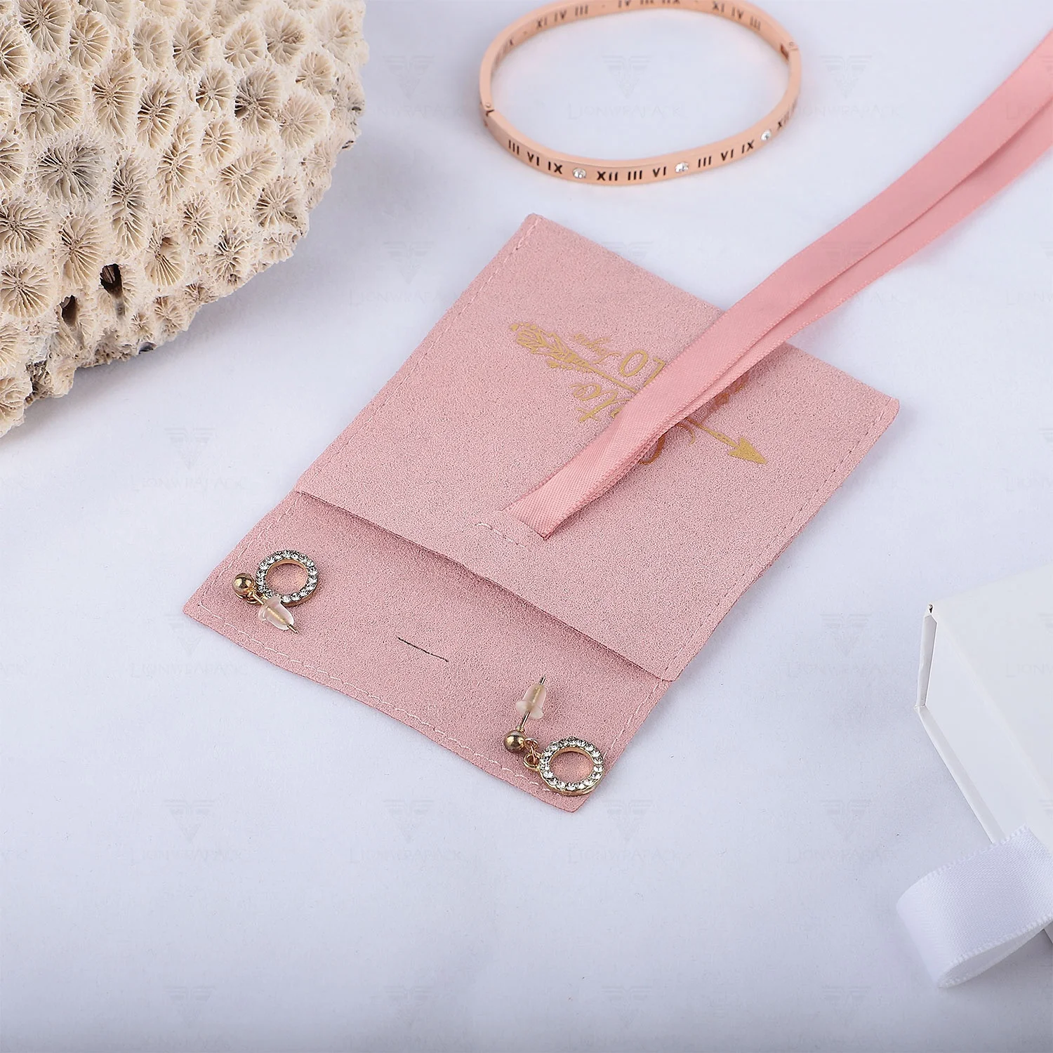 Hot sale pearl stainless steel bracelet butterfly necklace packaging bag custom logo envelope suede microfiber jewelry pouch