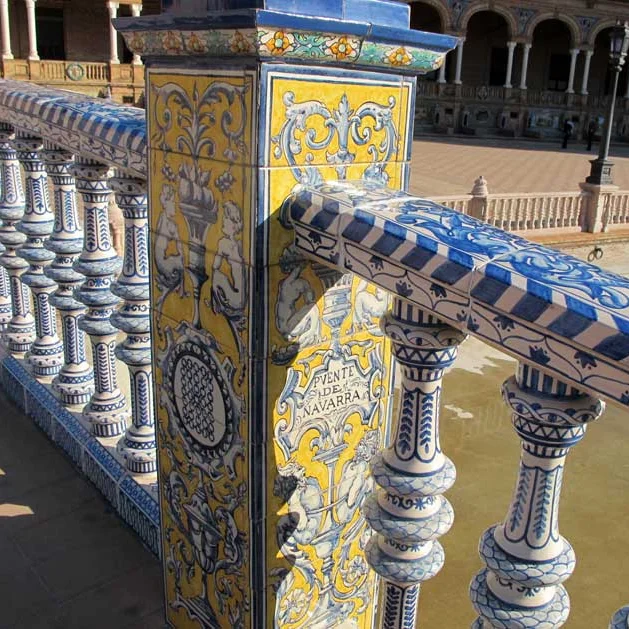 Factory custom Portuguese style railing post grouting molding under glaze blue and white painting in glaze paper decal hand post