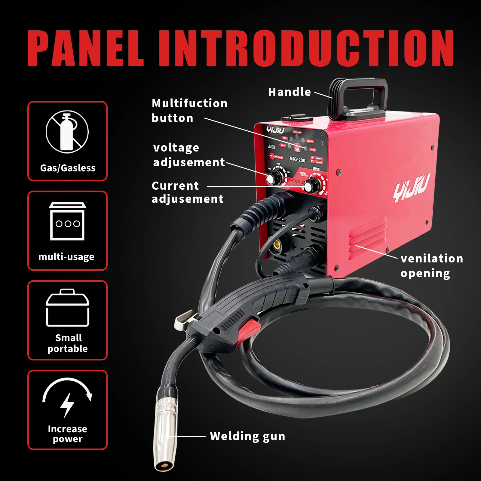 YIJIU Portable 220V 3 in 1 MIG-200 Gasless MIG/MMA/TIG Welding Machine with Digital Display for Home and Light Industrial Use