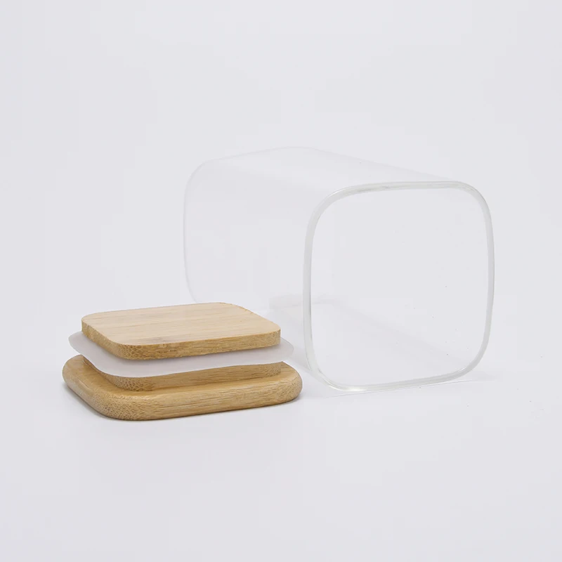 Wholesale 250ml 350ml 550ml transparent large glass Tea Coffee empty glass food Storage Canisters jar with bamboo lid