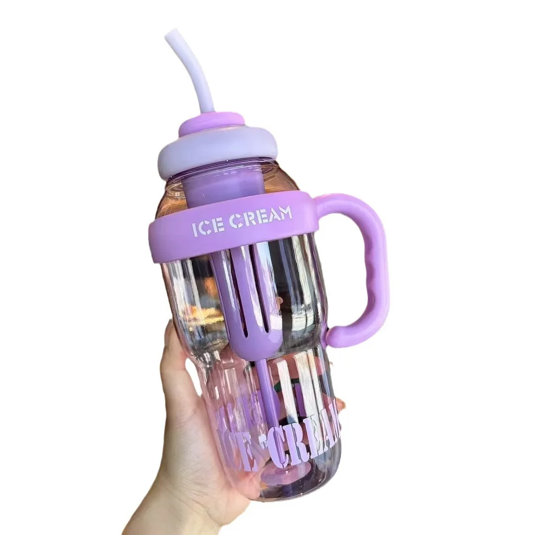 Large capacity water cup with handle portable straw cup flower tea tea bin Bobo cup student office kettle
