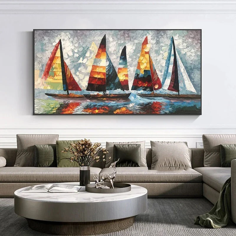 Living Room Bedroom Wall Decor 100% Hand Painted Abstract Landscape Modern Pictures hand painted oil painting with frame