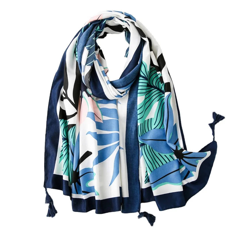 Ladies Spain Luxury Fashion Ombre Floral Viscose Shawl Scarf Autumn Print Long Soft Pashmina Stole Bufandas Muslim Hijab Snood