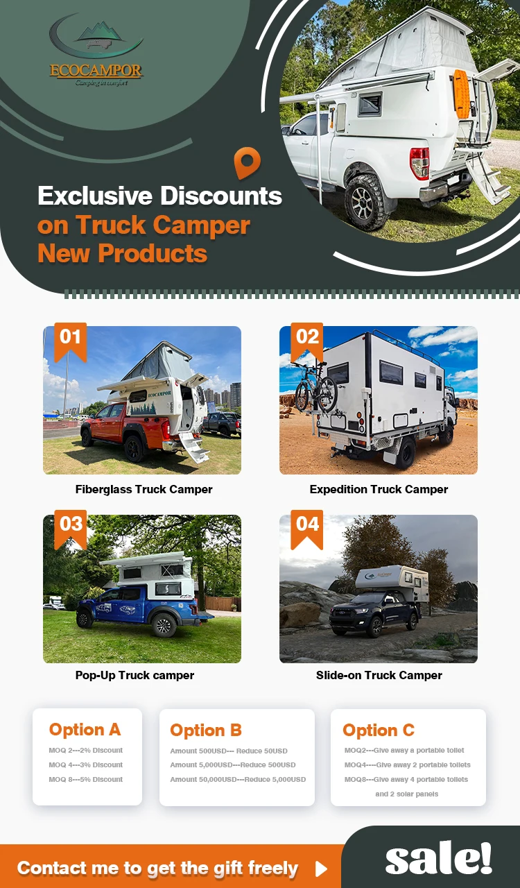 Ecocampor Dual Cab Hard Side Fiberglass Truck Bed Camper RV Caravan with Kitchen and Big Bed