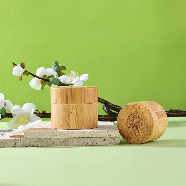 Eco friendly custom bamboo wooden skincare cream container 15 30 ml plastic inner cosmetic eye face cream jar with lid