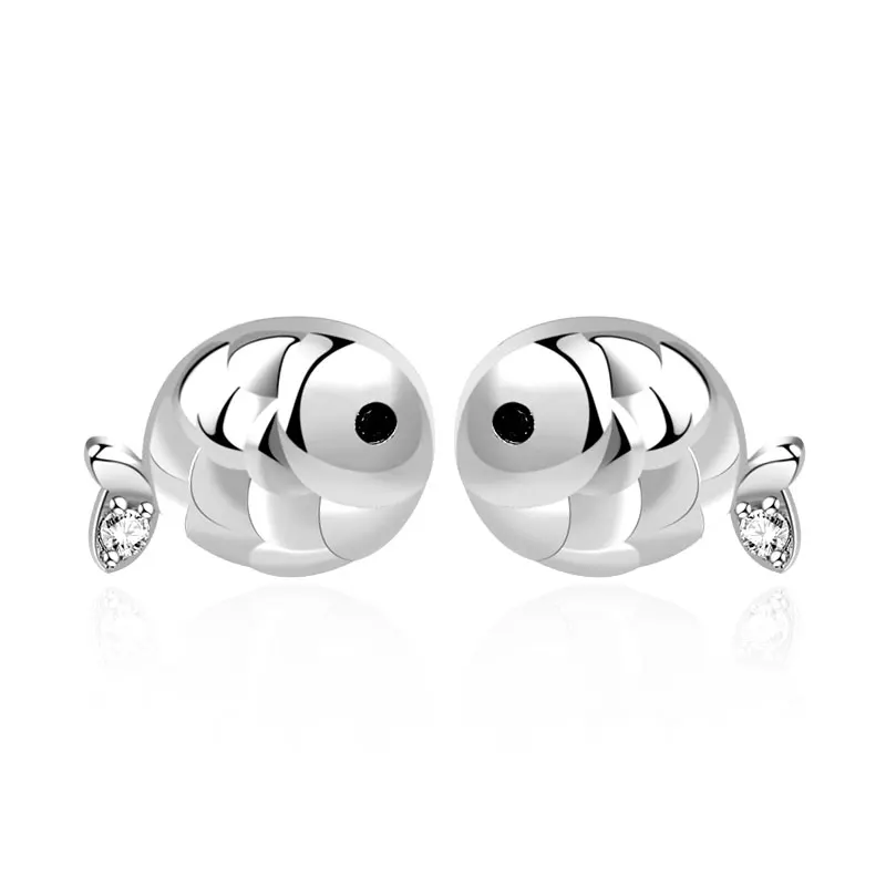 Factory Wholesale S925 Sterling Silver Rhodium Plated Pendant Gemstone Lovely Little Fish Stud Earrings for Girls Party Gift