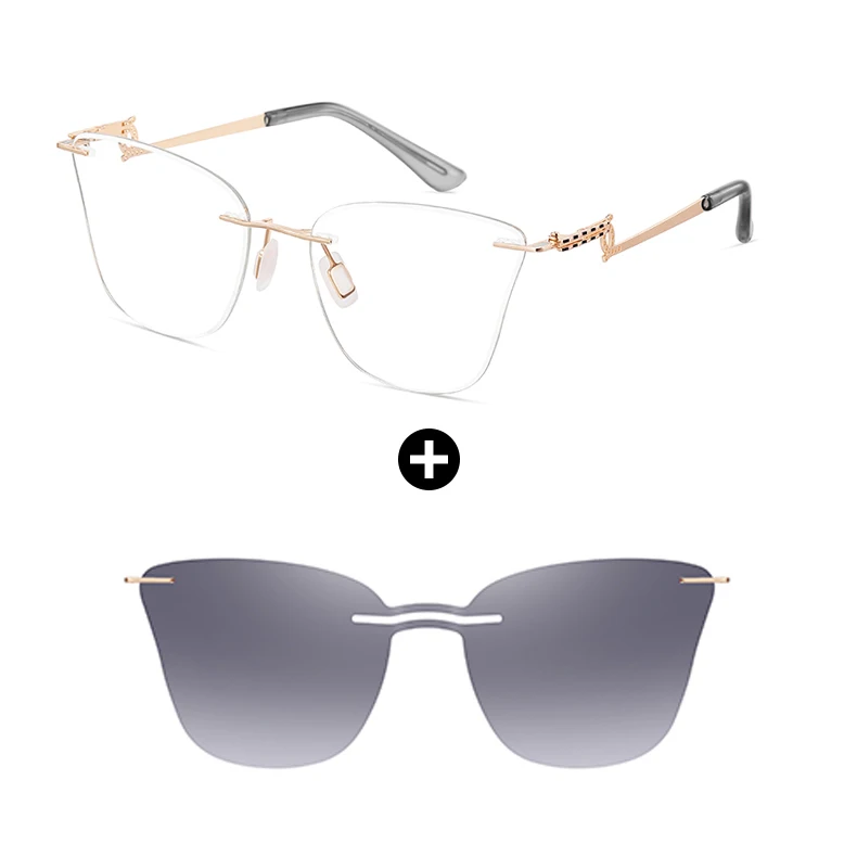 High Quality Factory Ready Stock Rimless Metal Frames Glasses With Sunglasses Polarized Magnetic Clip On Sunglasses