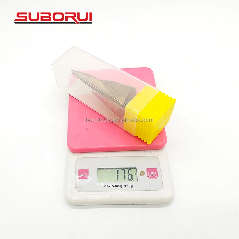 SUBORUI Spiral Straight Groove Step Drill Titanium HSS Step Drill Bit Wood Hole Cutter Core Drilling Tools Brocas Escalonadas