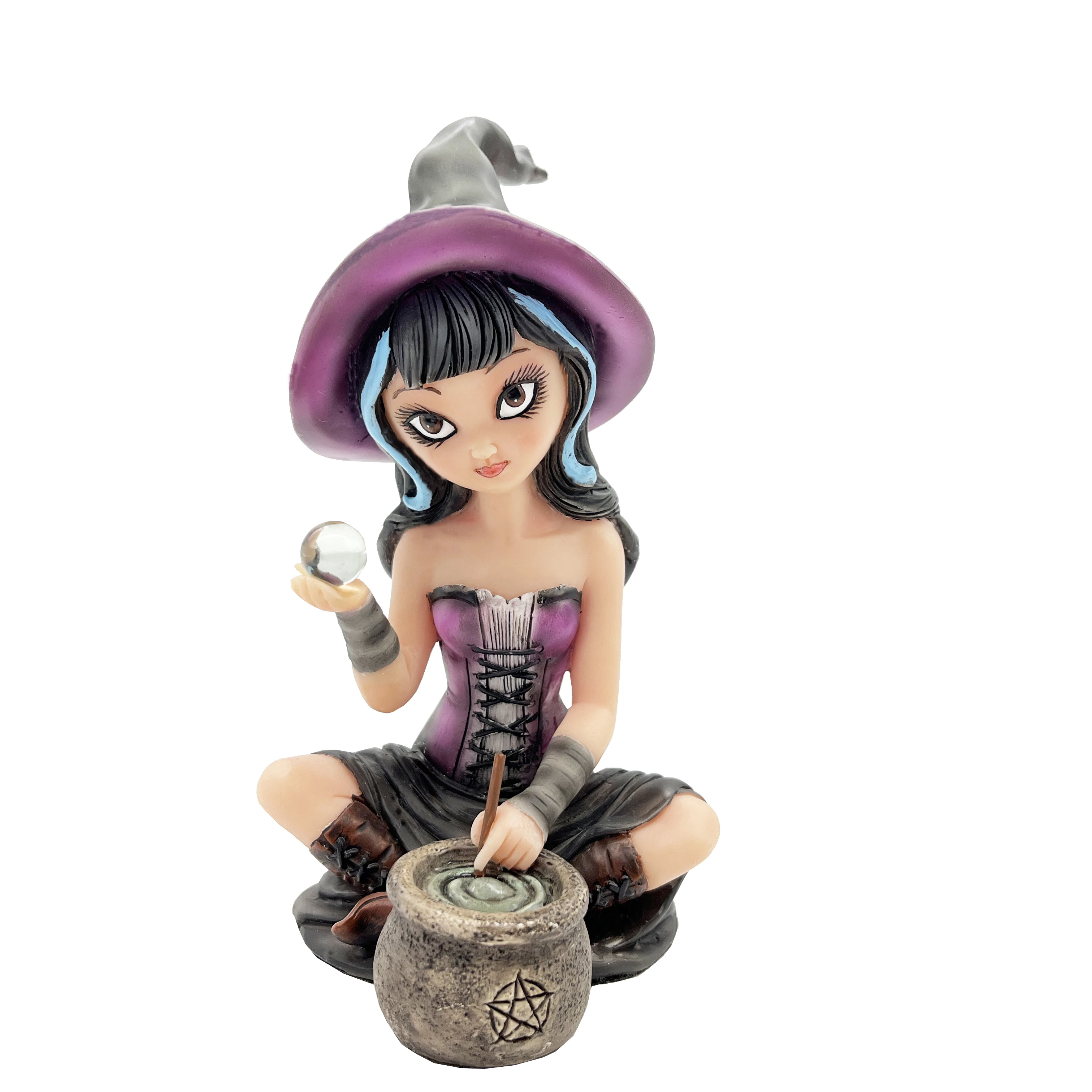 New poly resin figurines witch decor statue witch craft art sculpture dolls witch with cauldron