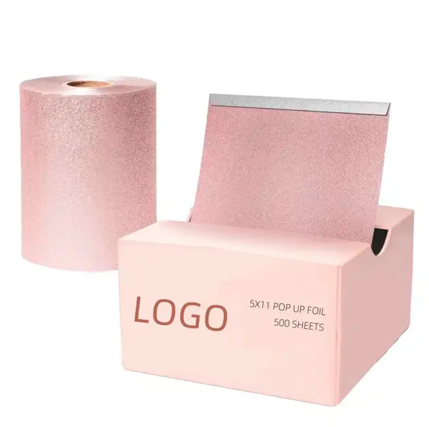 Custom print pre cut hair coloring foils 500 foil sheets 5x10.75 Inch pop up hair foil for hairdressing