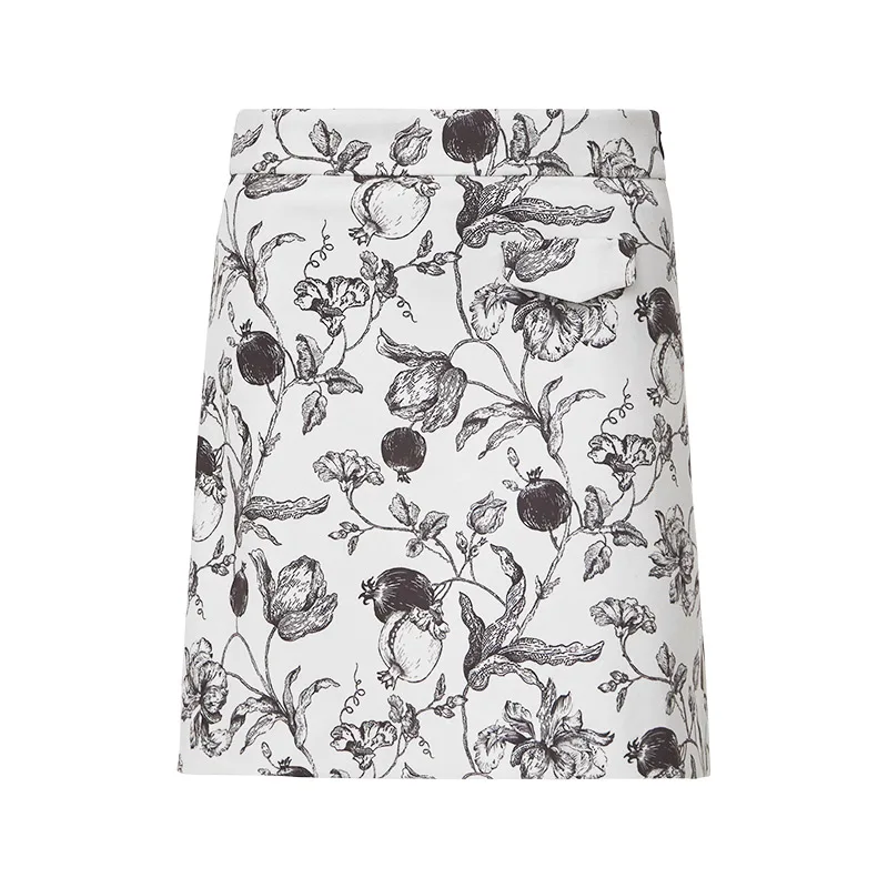 Naivee fall new commuter pomegranate plant print suede A-line printed skirt for women