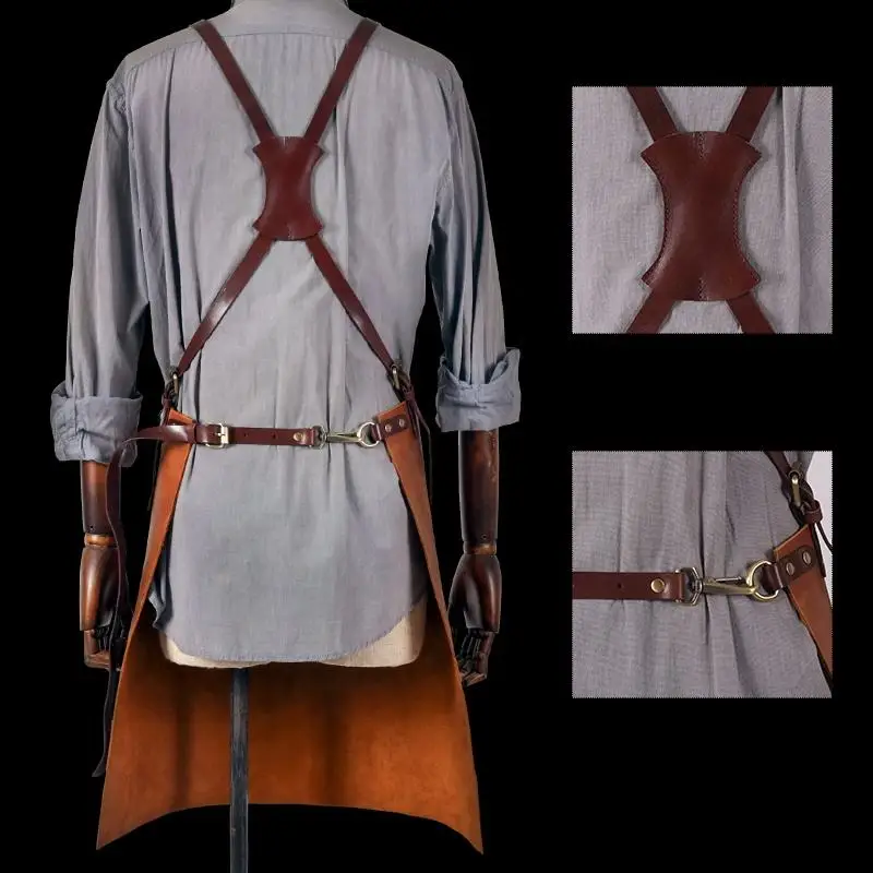 Custom High End vintage brown leather apron with leather belt