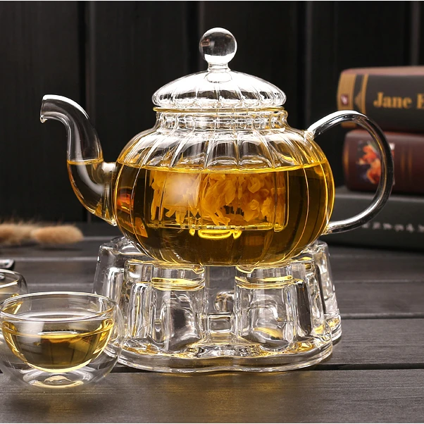 Borosilicate Glass CLear Teapot Tea Set Warmer Infuser Glass Teapot