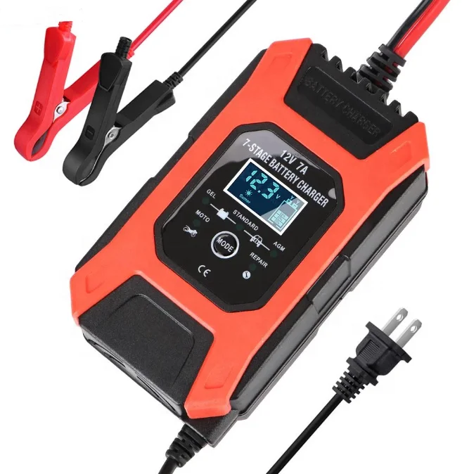 
FOXSUR 12V 7A 7-stage Lead acid GEL STD AGM Pulse repair charge Maintainer & Desulfator Automatic Motorcycle Car Battery Charger 