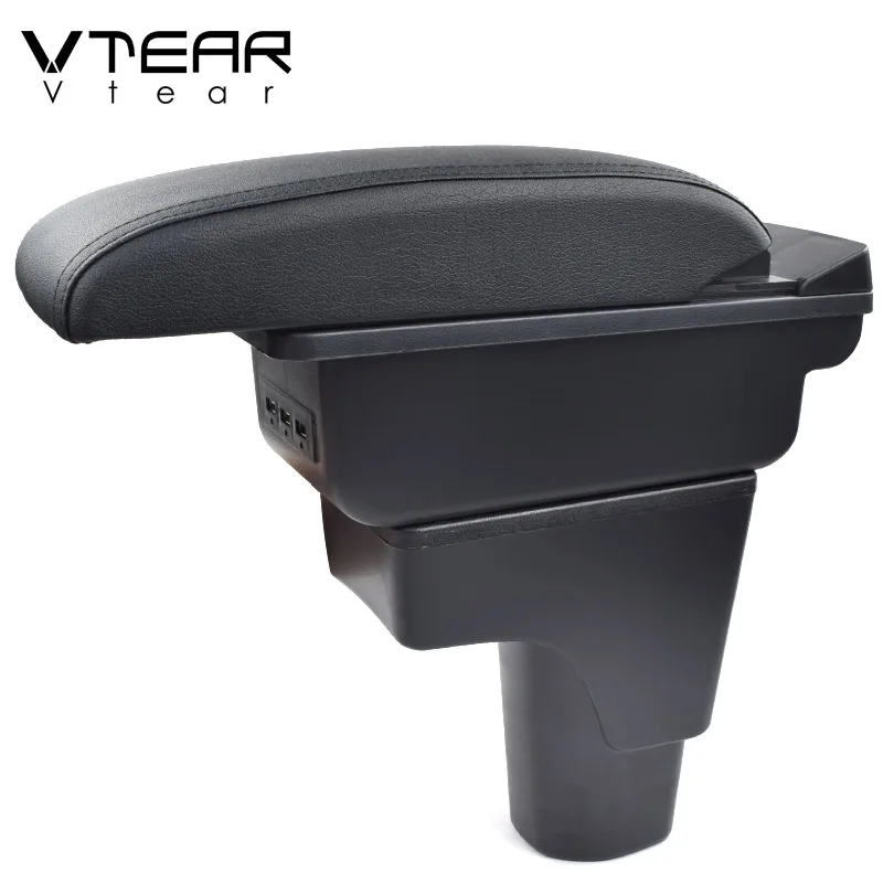 Vtear For Nissan Datsun redi-GO armrest leather USB interface storage box red thread car-styling  ABS arm rest accessories 15-18