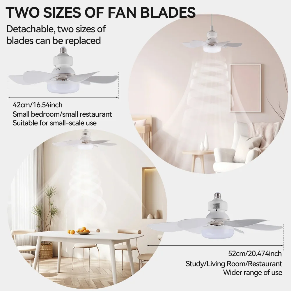 Dingdian LED Detachable LED Fan Light LED Lamp E27 Silent Ceiling Fan Light with Remote Control Indoor White Modern 80 ABS 100