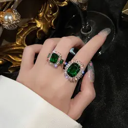 2021 Hot Selling 18k Gold Plated Ring Simple Personality Creative Green Zircon Rings Jewelry Women Green Natural Zircon Rings