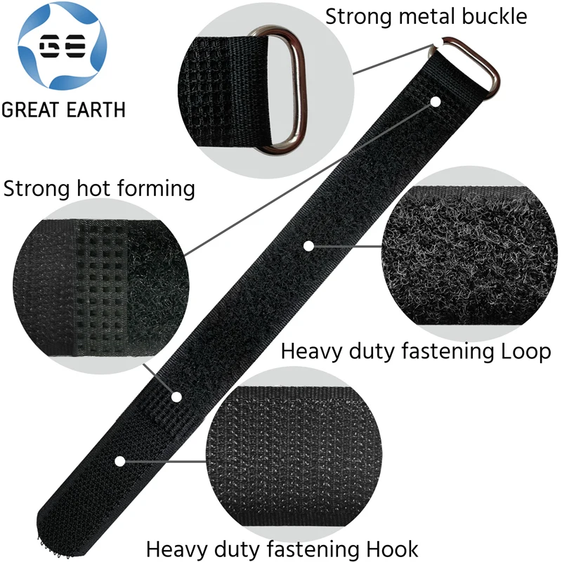 Reusable Hook and Loop Custom logo Flat Buckle Strap Cargo Nylon Self Locking Cable Tie with Metal Oval Buckle