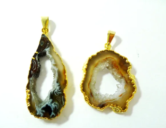 Agate Geode Slice Druzy Pendant