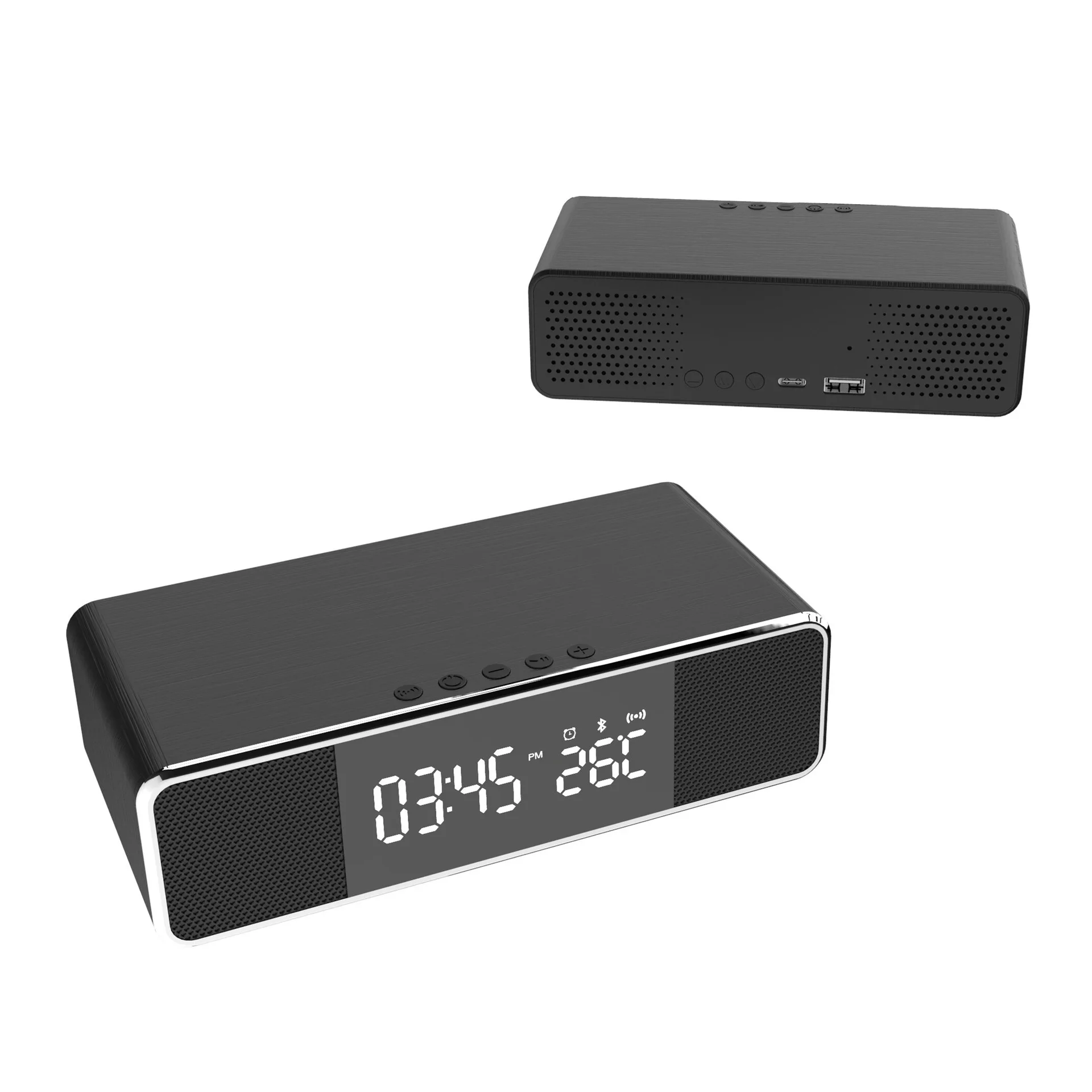 
5W 10W Wireless Charging Speaker Temperature Alarm Clock Audio FM Radio Speakerphone Wireless Charger 