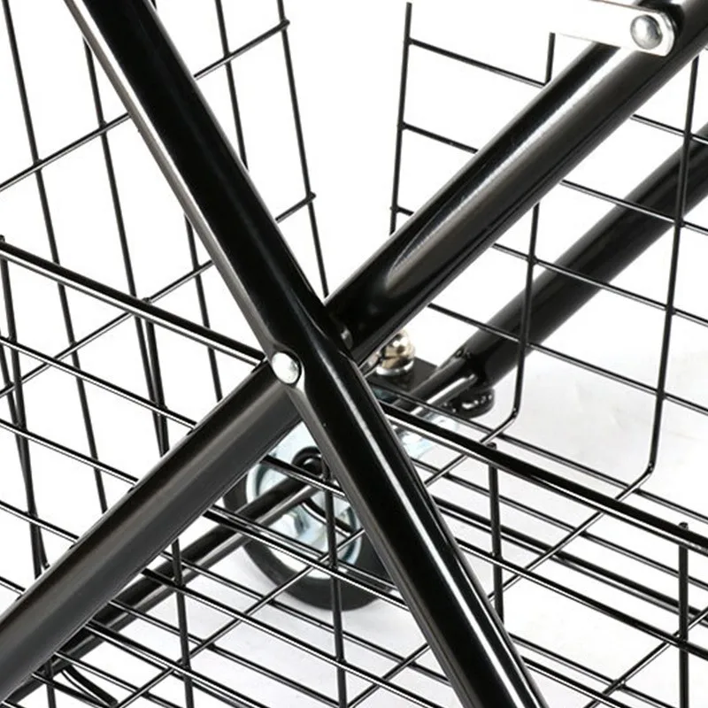 Foldable Metal Electronic Shopping Trolley Grocery Stores Double Baskets Collapsible Shopping Trolley with Big Wheel