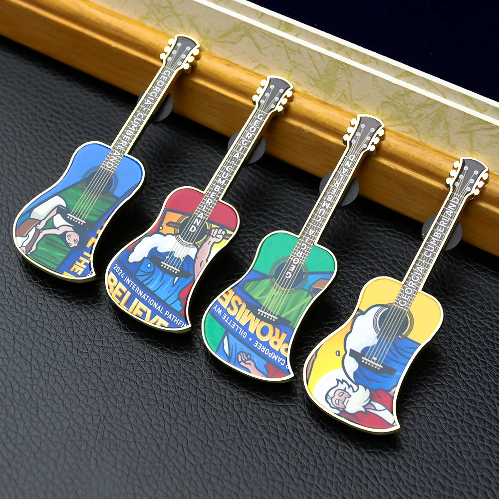 Wholesale Maker Custom Epoxy Printing Logo Badges Metal Guitar Shape Lapel Pins