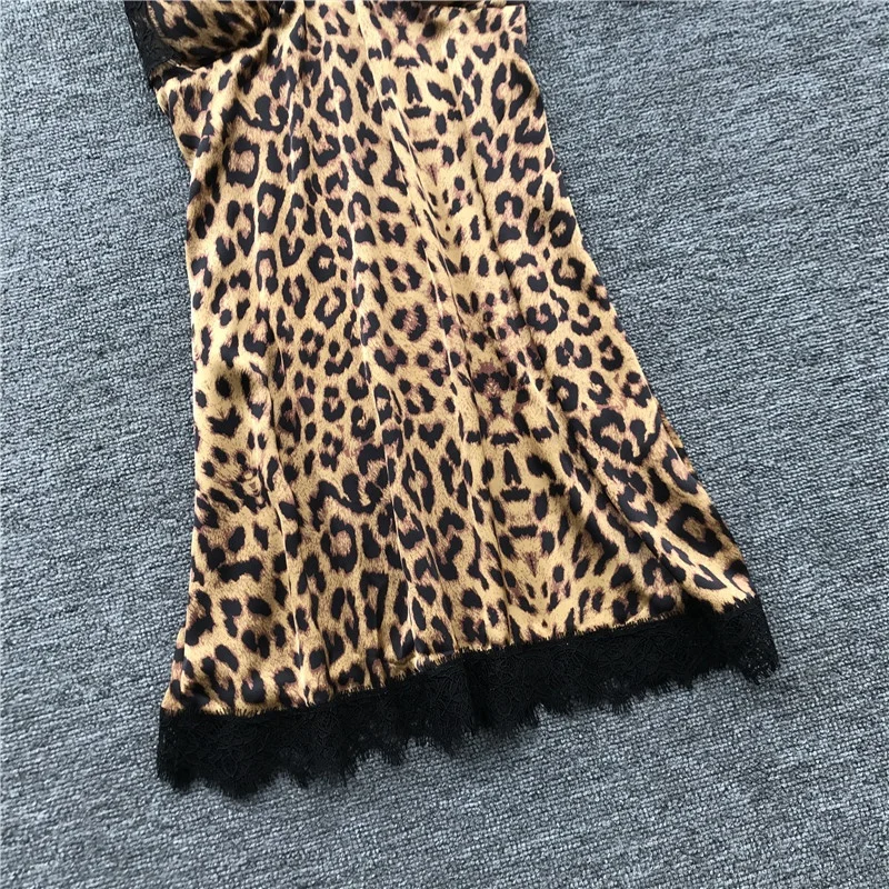 Most popular sexy nighty satin sleepwear silk women pajamas set leopard nightwear lingerie