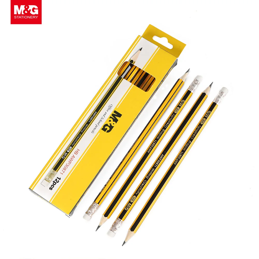 M&G Professional  Standard Wooden Hb Pencil With Eraser Economical School Stationery Supplies