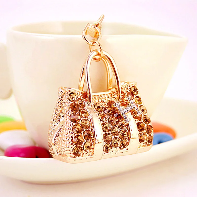 Hot Sale Creative Fashion Car Diamond-Encrusted Metal Keychain for Women Men Bags Pendant Handbag Rhinestone Key Ring Party Gift