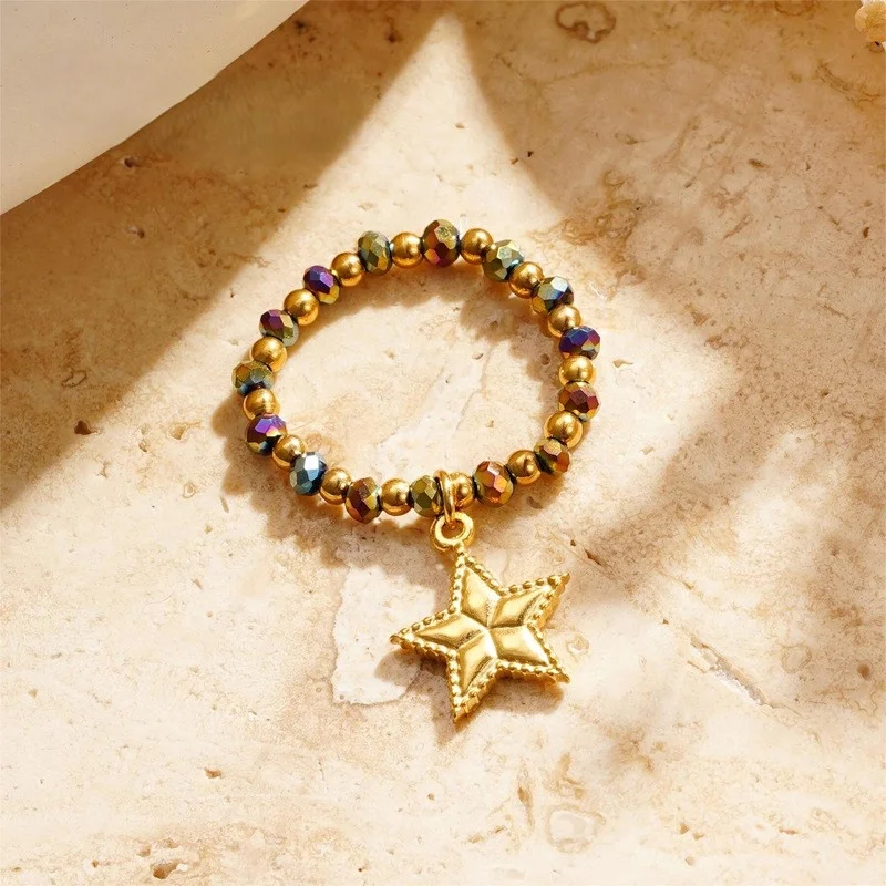 Hot Selling Trendy Stainless Steel Lock Dolphin Magic Wand Elastic Bead Ring Handmade Bead Ring For Women