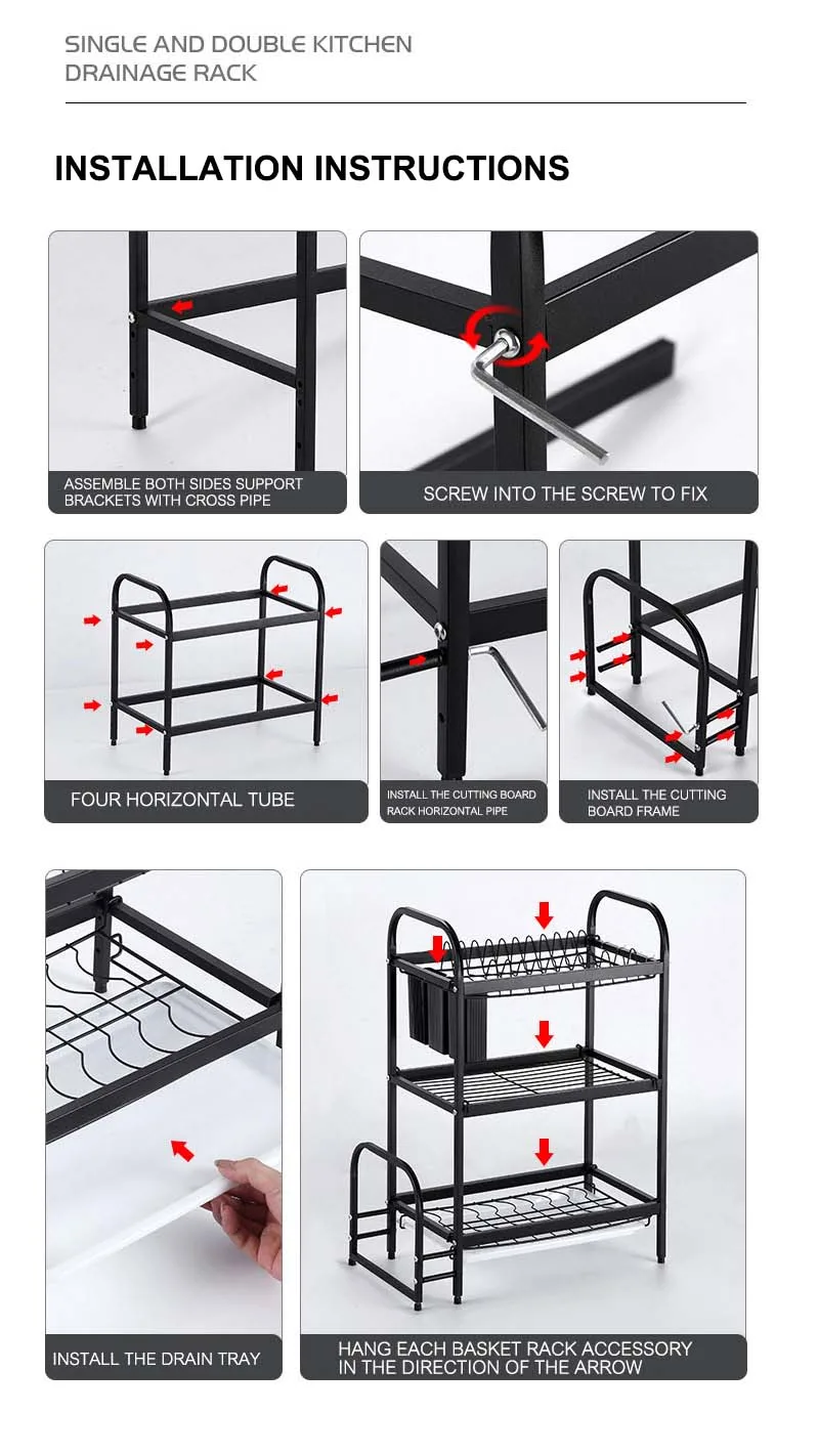 One shipping removable desktop high load-bearing dish rack Drain pan Kitchen rack Storage Holders Racks