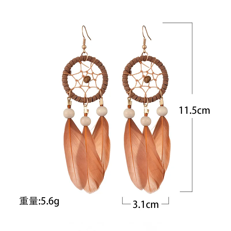 Bohemian Dreamcatcher feather long handmade retro fantasy tassel dream catcher earrings