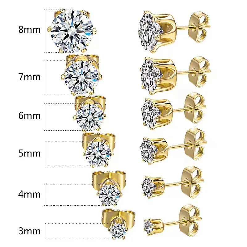 Fashion Cz Cubic Zirconia Earring Jewelry Custom 4mm 6mm 925 Sterling Silver Zircon Studs Earrings For Women Girls