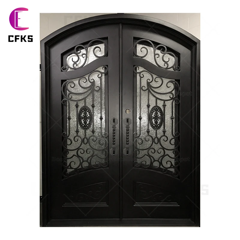 Frame Design Exterior Iron Door Fill Aluminum Double Tempered Glass Luxury French Door with Lattice Waterproof Villa Door Modern