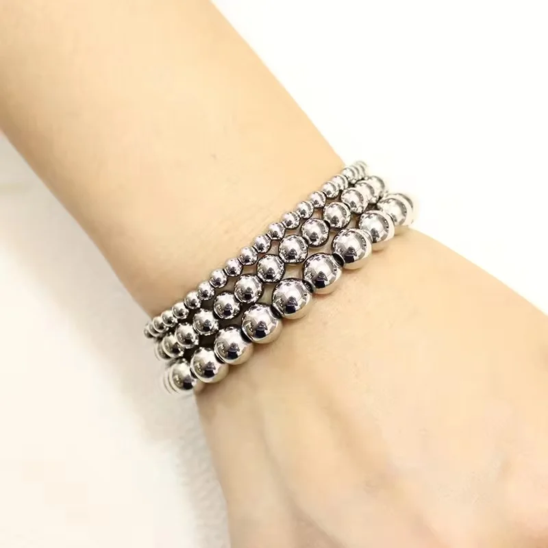 Haosen Hot Sale Unisex Stainless Steel Beads Bracelet PVD 18K Gold Plated Waterproof Classic Fashion Jewelry