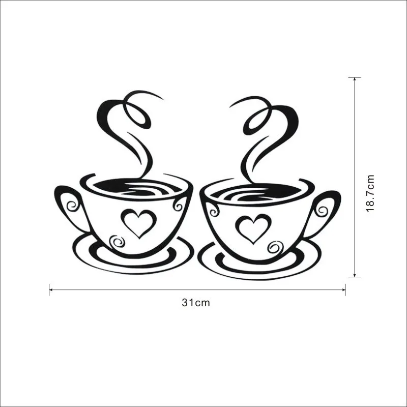 Factory Direct Wholesale Cross border New Pair of Coffee Cup Coffee Removable Wall Decal Decorative Paintings