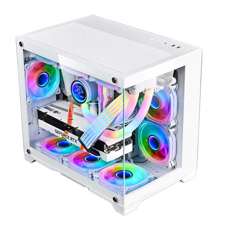 SNOWMAN CS003 Popular Design MATX Mini ITX PC Gaming Case Customized Tempered Glass Mid Tower Computer Case Desktop Case White