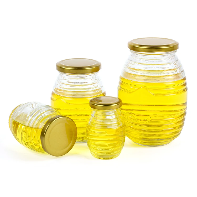 wholesale clear glass jar for honey with metal lids